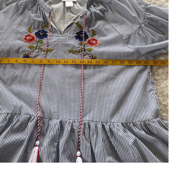 CW Classics Short Sleeve Striped Peplum Top Embroidered 100% Cotton Size Large - Picture 6 of 8